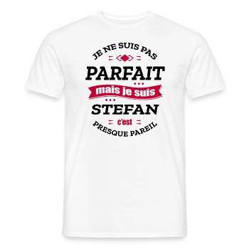 STEFAN PARFAIT - PRENOM STEFAN - T-shirt homme - blanc - Devant - AI Model Male 178 dark (178cm)