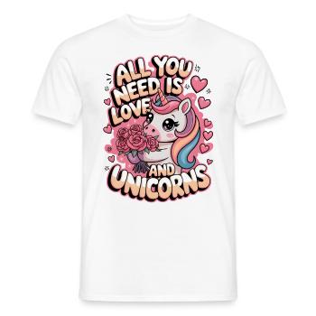 Alles, was du brauchst, ist Liebe und Einhörner - Männer T-Shirt - Weiß - Vorne - AI Model Male 178 dark (178cm)