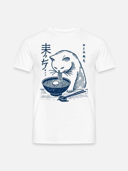 Ramen Nudeln Lustige Katze Kawaii Retro Japan - Männer T-Shirt - Weiß