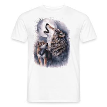 Wolves & Full Moon – Mystical Wilderness - Men's T-Shirt - white - Front - AI Model Male 178 dark (178cm)