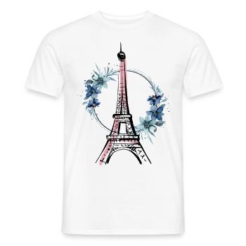 Paris Tour Eiffel France Floral Line Art - T-shirt homme - blanc - Devant - AI Model Male 178 dark (178cm)