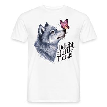 Wolf & Butterfly – Enjoy the Little Things - Men's T-Shirt - white - Front - AI Model Male 178 dark (178cm)
