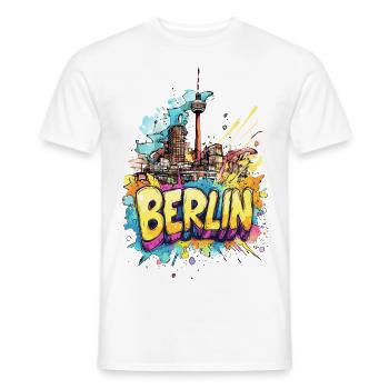 Berlin Skyline TV Tower Germany City Colorful - Men's T-Shirt - white - Front - AI Model Male 178 dark (178cm)