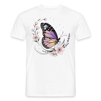 Papillon et fleurs au printemps - T-shirt homme - blanc - Devant - AI Model Male 178 dark (178cm)