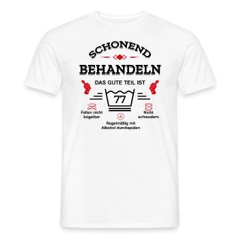 HANDLE MIT SORGFALT – 77 JAHRE PERFEKTION - Männer T-Shirt - Weiß - Vorne - AI Model Male 178 dark (178cm)