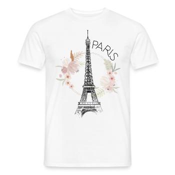 Paris Tour Eiffel France Floral Line Art - T-shirt homme - blanc - Devant - AI Model Male 178 dark (178cm)