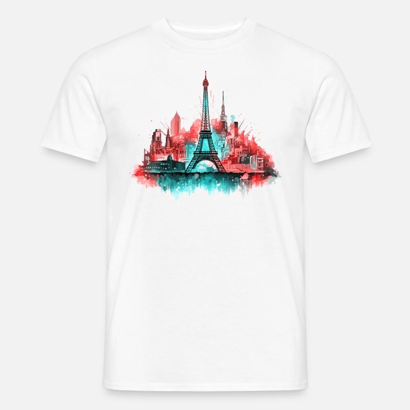 Paris Skyline Eiffelturm Frankreich Splash Bunt - Männer T-Shirt - Weiß