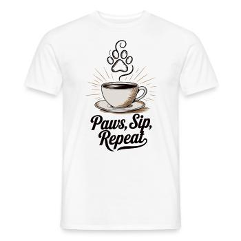Paws, Sip, Repeat – Coffee & Animal Love - Men's T-Shirt - white - Front - AI Model Male 178 dark (178cm)