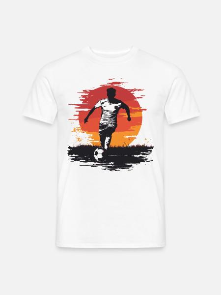 Fußballer-Silhouette - Sonnenuntergangs-Design - Männer T-Shirt - Weiß