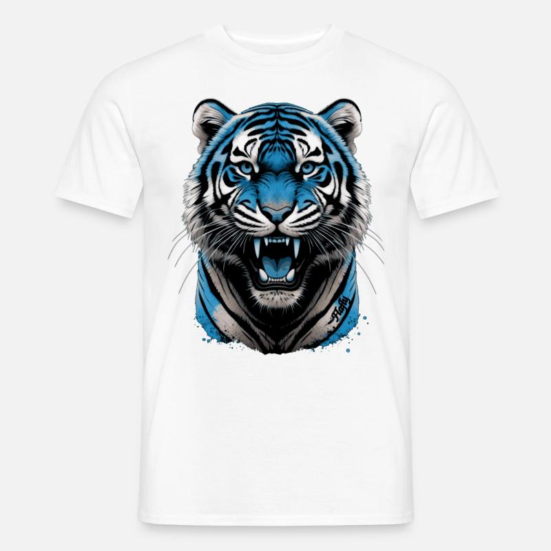 Blauer Tiger 💙 - Männer T-Shirt - Weiß