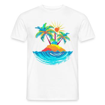Island with palm trees in the sea - Abstract illustration - Men's T-Shirt - white - Front - AI Model Male 178 dark (178cm)