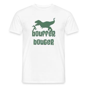 Bouffer bouger " manger bouger " T-rex humour - T-shirt homme - blanc - Devant - AI Model Male 178 dark (178cm)