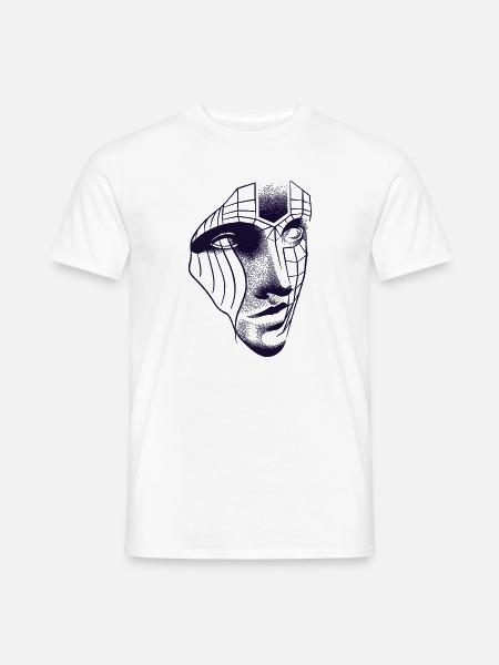 Roboter-Gesichtszeichnung 3D-Linien & Dotwork-Kunst - Männer T-Shirt - Weiß