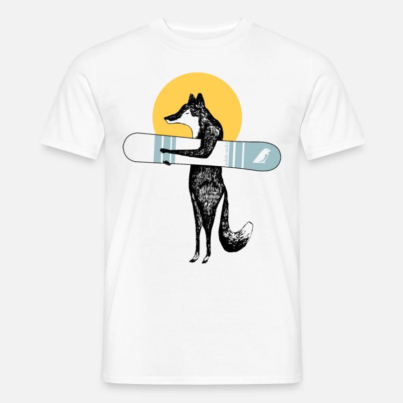 Cooler Fuchs mit Snowboard - Männer T-Shirt - Weiß