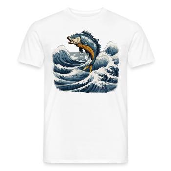 Ukiyo-e Angler Vintage Wellen Fisch Kunst Design - Männer T-Shirt - Weiß - Vorne - AI Model Male 178 dark (178cm)