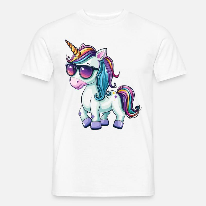 Einhorn Cool Sonnenbrille Einhörner Cartoon Comic - Männer T-Shirt - Weiß