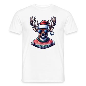 Renne avec lunettes de soleil Cool - T-shirt homme - blanc - Devant - AI Model Male 178 dark (178cm)
