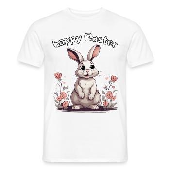 Joyeuses Pâques - petit lapin dans le champ de fleurs - T-shirt homme - blanc - Devant - AI Model Male 178 dark (178cm)