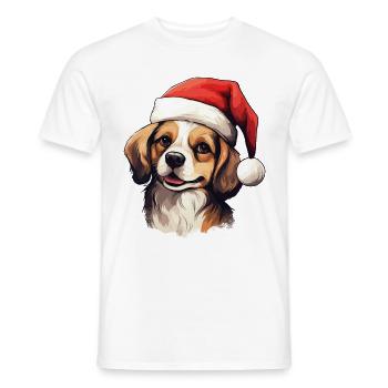 Chien Noël Père Noël chapeau joyeux dogmes laide - T-shirt homme - blanc - Devant - AI Model Male 178 dark (178cm)