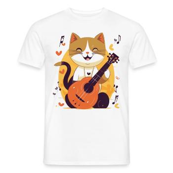 Cute cat with guitar - Men's T-Shirt - white - Front - AI Model Male 178 dark (178cm)