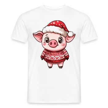 Pig Christmas Comic - Men's T-Shirt - white - Front - AI Model Male 178 dark (178cm)