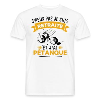 J'peux pas je suis retraité et j'ai pétanque - T-shirt homme - blanc - Devant - AI Model Male 178 dark (178cm)