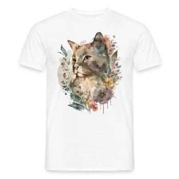 Katze Blumen Aquarell Zeichnung Kunst Bunt Floral - Männer T-Shirt - Weiß - Vorne - AI Model Male 178 dark (178cm)