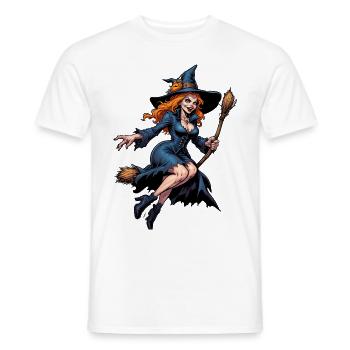 Halloween - Hexe mit Besen Grusel mit Kürbis - Männer T-Shirt - Weiß - Vorne - AI Model Male 178 dark (178cm)