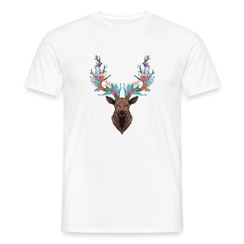 Hirsch. Antlers. Fleurs. - T-shirt homme - blanc - Devant - AI Model Male 178 dark (178cm)