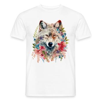 Wolf Wolfskopf Blumen Natur Wildnis Aquarell Kunst - Männer T-Shirt - Weiß - Vorne - AI Model Male 178 dark (178cm)