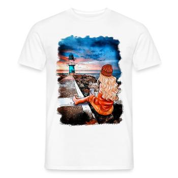 Leuchtturm Warnemünde Illustration Blondine - Männer T-Shirt - Weiß - Vorne - AI Model Male 178 dark (178cm)