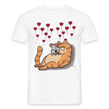 Cat Mouse Friend Love Partnership Romance - Men's T-Shirt - white - Front - AI Model Male 178 dark (178cm)