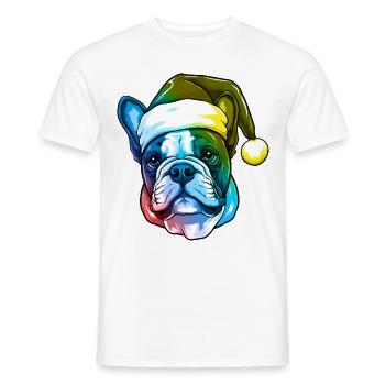 French Bulldog Dog Head Christmas Colorful - Men's T-Shirt - white - Front - AI Model Male 178 dark (178cm)