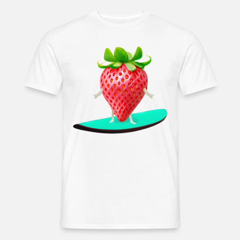 Erdbeere auf Surfboard - Männer T-Shirt - Weiß