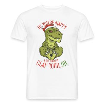 Si vous êtes heureux, applaudissez votre Noël Dino T-Rex - T-shirt homme - blanc - Devant - AI Model Male 178 dark (178cm)