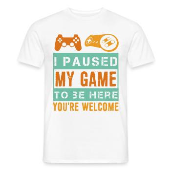 J'ai mis mon jeu en pause pour être ici - T-shirt homme - blanc - Devant - AI Model Male 178 dark (178cm)