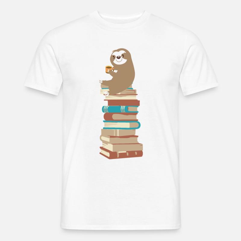 Faultier mit Kaffee auf Bücher - Männer T-Shirt - Weiß