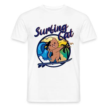 Surfing Kitten Cool cat loves surfing Funny - Men's T-Shirt - white - Front - AI Model Male 178 dark (178cm)