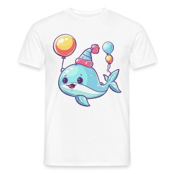 Whale Birthday Comic - Men's T-Shirt - white - Front - AI Model Male 178 dark (178cm)