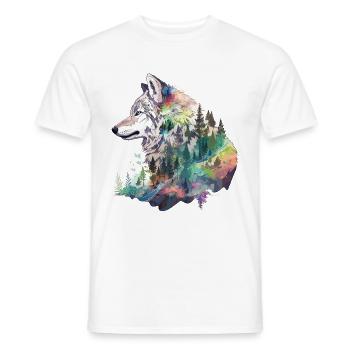 Wolf Wolf’s Head Nature Wilderness Forest Trees Art - T-shirt homme - blanc - Devant - AI Model Male 178 dark (178cm)