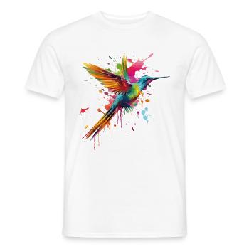 Hummingbird Bird Animal Art Watercolor Splash Colorful - Men's T-Shirt - white - Front - AI Model Male 178 dark (178cm)