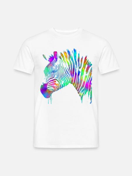 Zebra in Aquarell gemalt – Regenbogen - Männer T-Shirt - Weiß
