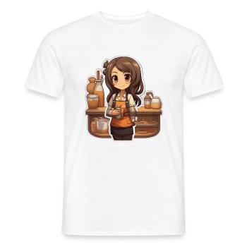 Kawaii Anime Girl: Working - Men's T-Shirt - white - Front - AI Model Male 178 dark (178cm)