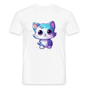 Cute cartoonish kitty floating in space - Men's T-Shirt - white - Front - AI Model Male 178 dark (178cm)