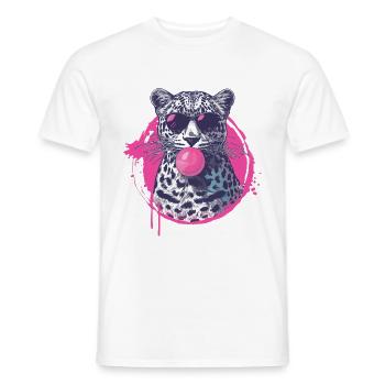 Leopard with sunglasses and pink bubblegum - Men's T-Shirt - white - Front - AI Model Male 178 dark (178cm)