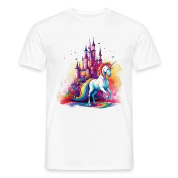 Einhorn Regenbogen Schloss Bunt Magie Fantasie - Männer T-Shirt - Weiß - Vorne - AI Model Male 178 dark (178cm)