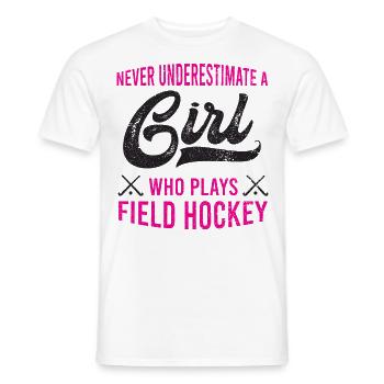 Fille qui joue le hockey sur terrain cadeau de hockey sur glace - T-shirt homme - blanc - Devant - AI Model Male 178 dark (178cm)