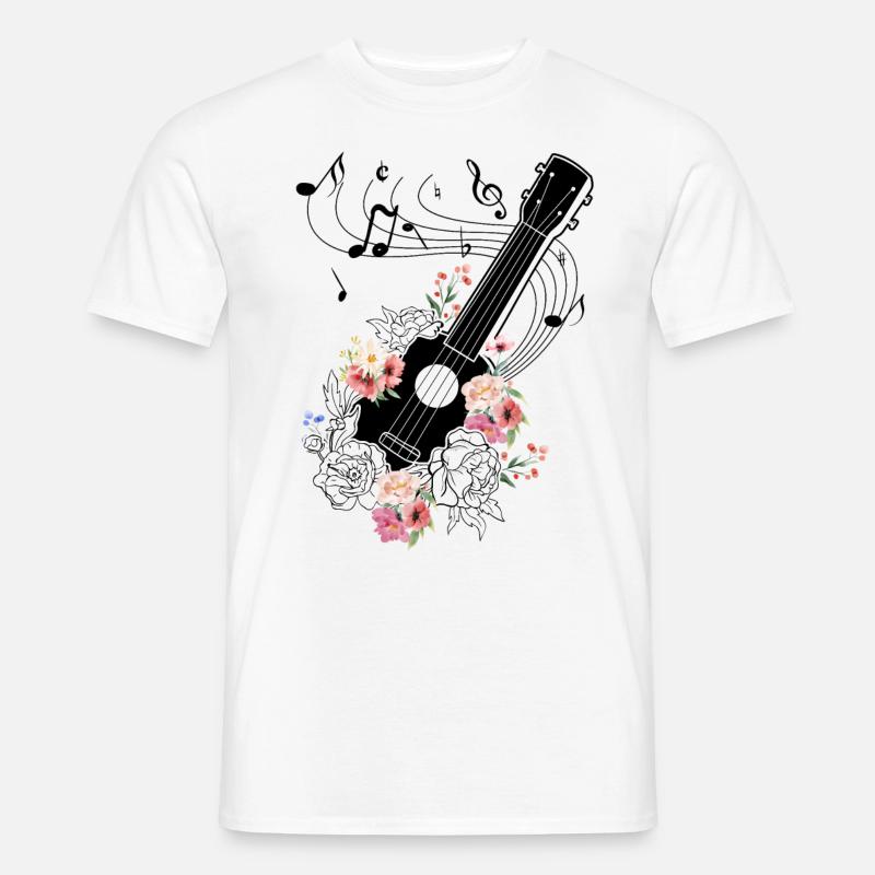 Ukulele mit Blumen Geschenk - Männer T-Shirt - Weiß
