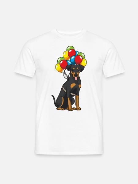 Deutscher Pinscher Hund mit Luftballons - Männer T-Shirt - Weiß