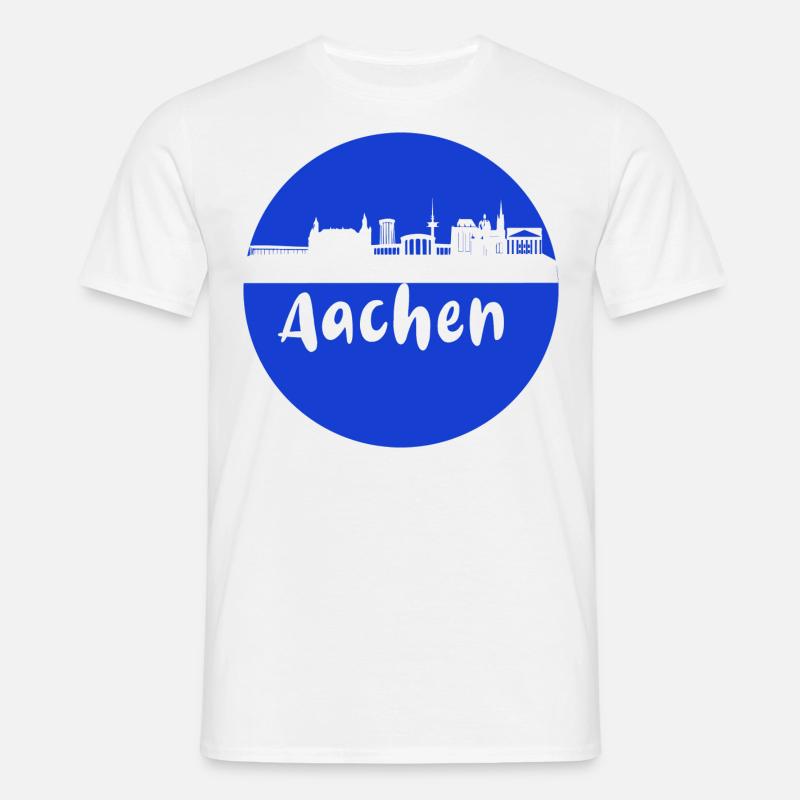 scherenschnitt,aachen,blau,stadt,skyline - Männer T-Shirt - Weiß